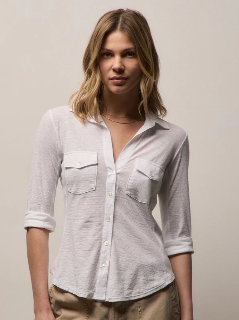James Perse Sheer Slub Side Panel White Shirt